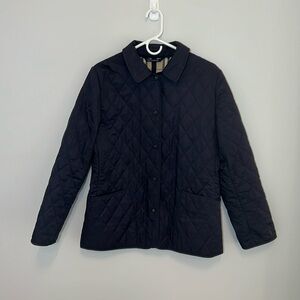 Womens Burberry Navy Quilted Snap Coat, size Small